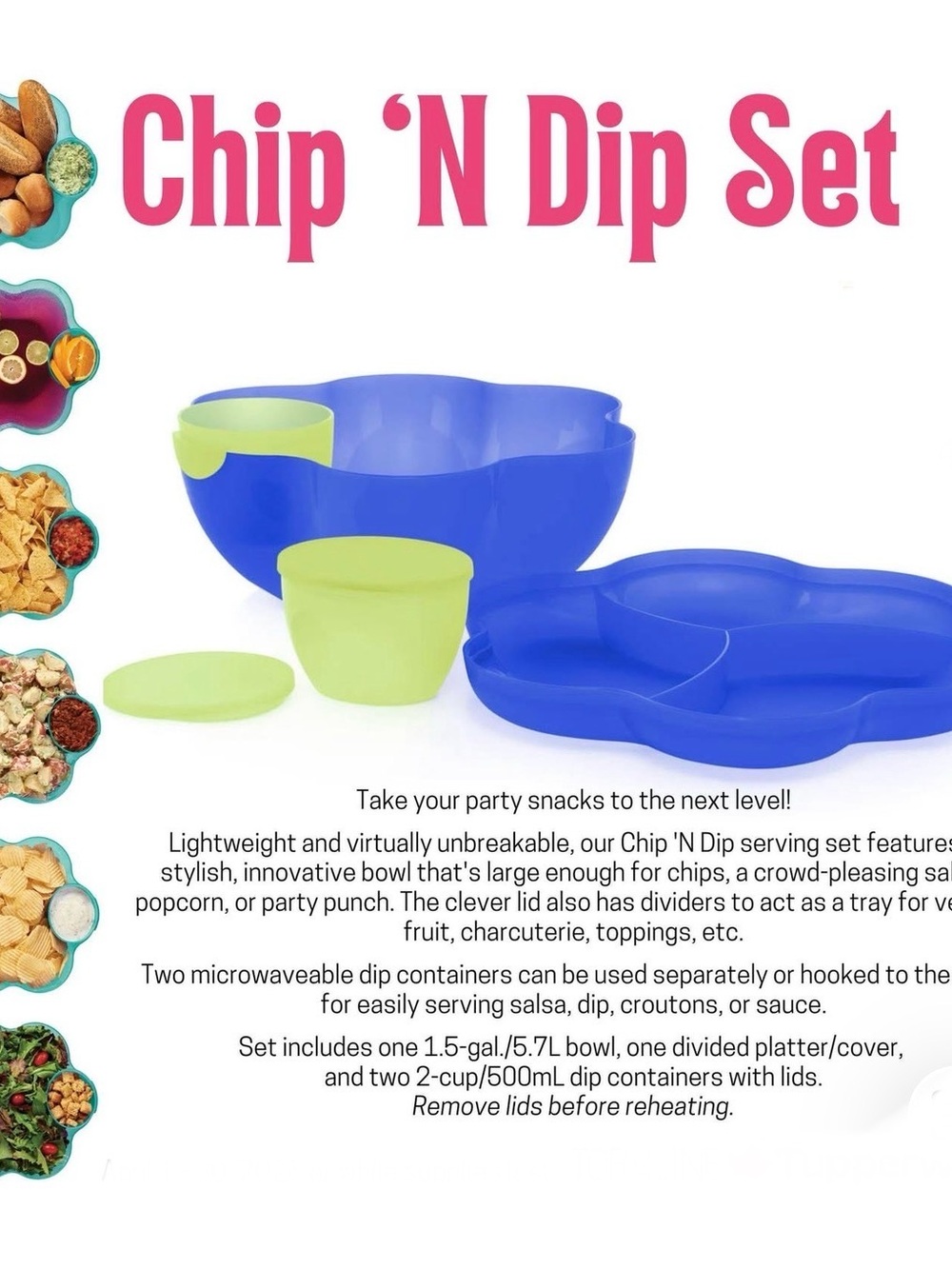Tupperware Chip 'N Dip Set - Bright Blue and Lime Green